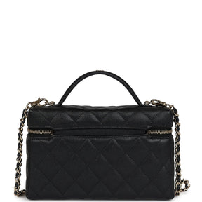 Sac à main long Ch@nel CC avec poignée supérieure et chaîne,caviar noir et finitions or clair