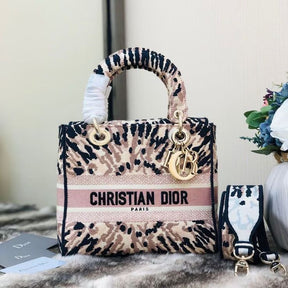 Dior Lady Medium en toile beige / multicolore