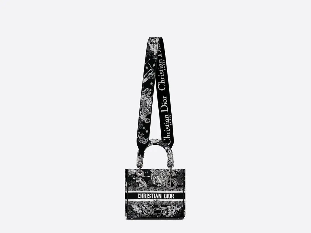 Dior Medium Lady D-Lite Bag Black Toile De Jouy Zodiac Embroidery