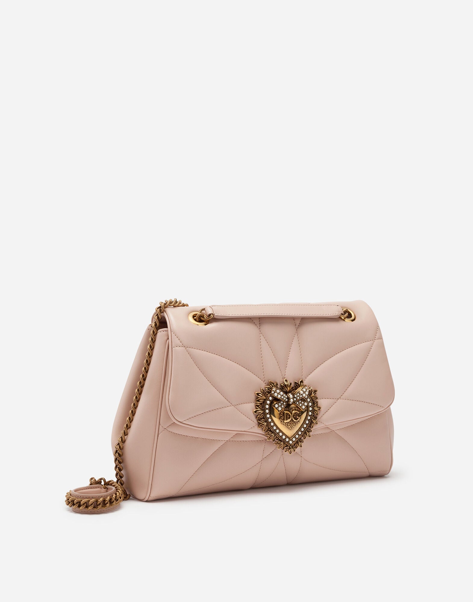 Sac bandoulière moyen DEVOTION DG Logo Pearl Heart Rose bebe
