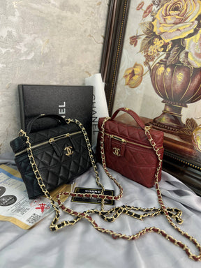 Sac à main long Ch@nel CC avec poignée supérieure et chaîne,caviar noir et finitions or clair