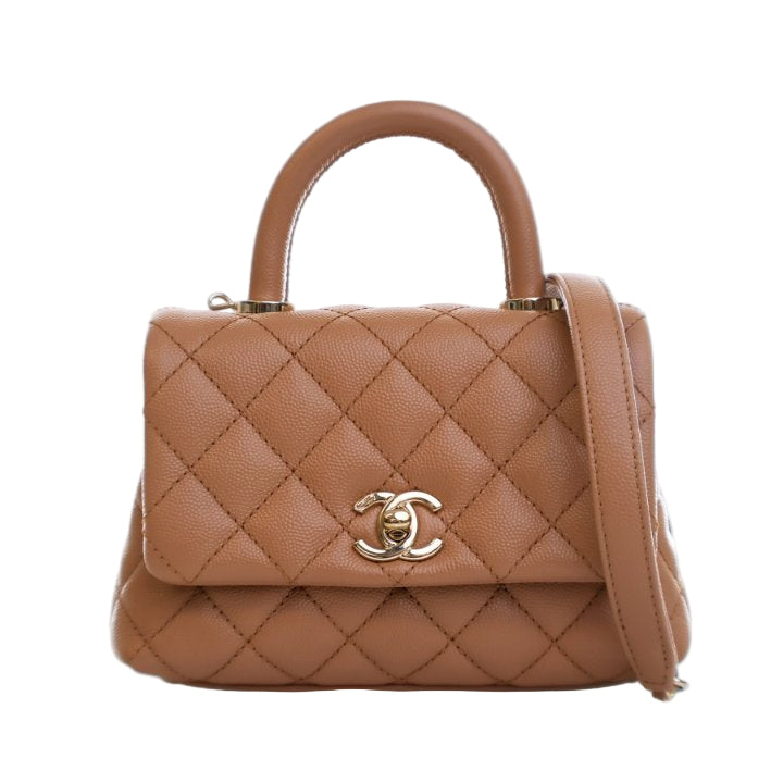 Sac Chanel Mini caviar marron avec poignée Coco
