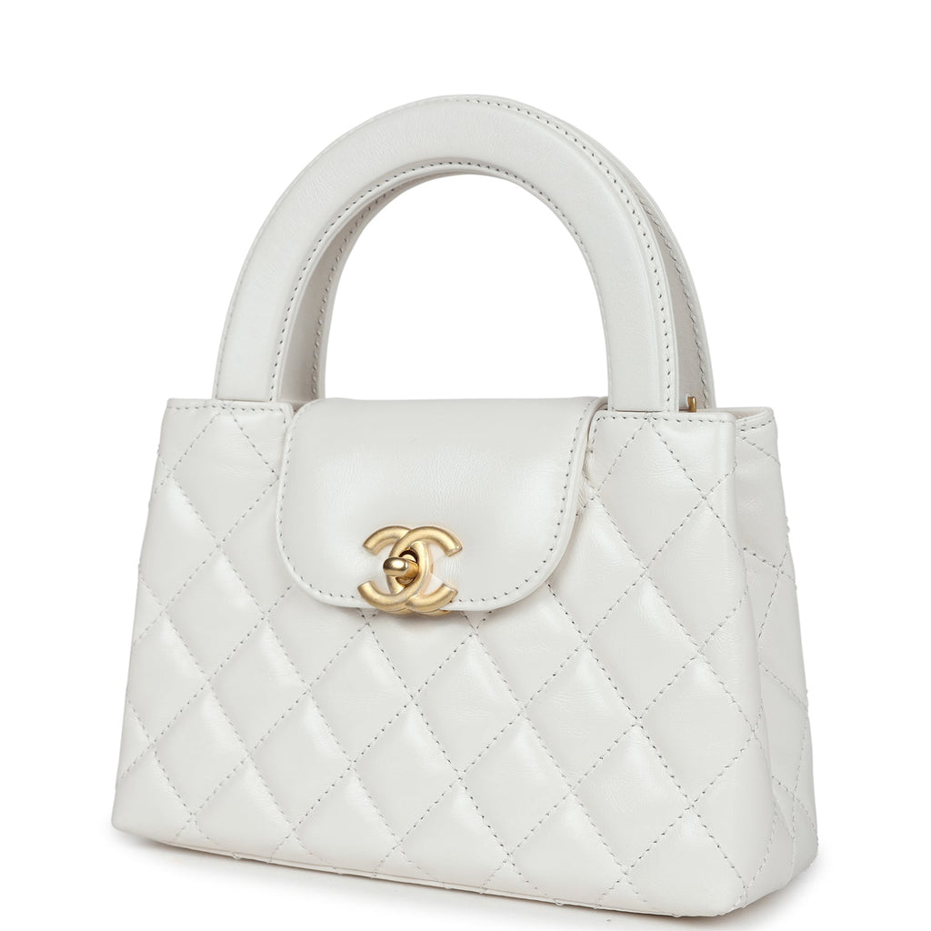 Petit sac cabas Kelly  de veau vieilli blanc brillant