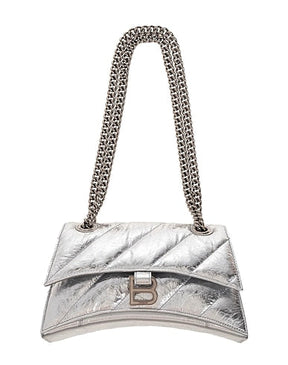 B@lenciaga Sac Crush avec chaîne en cuir argenté