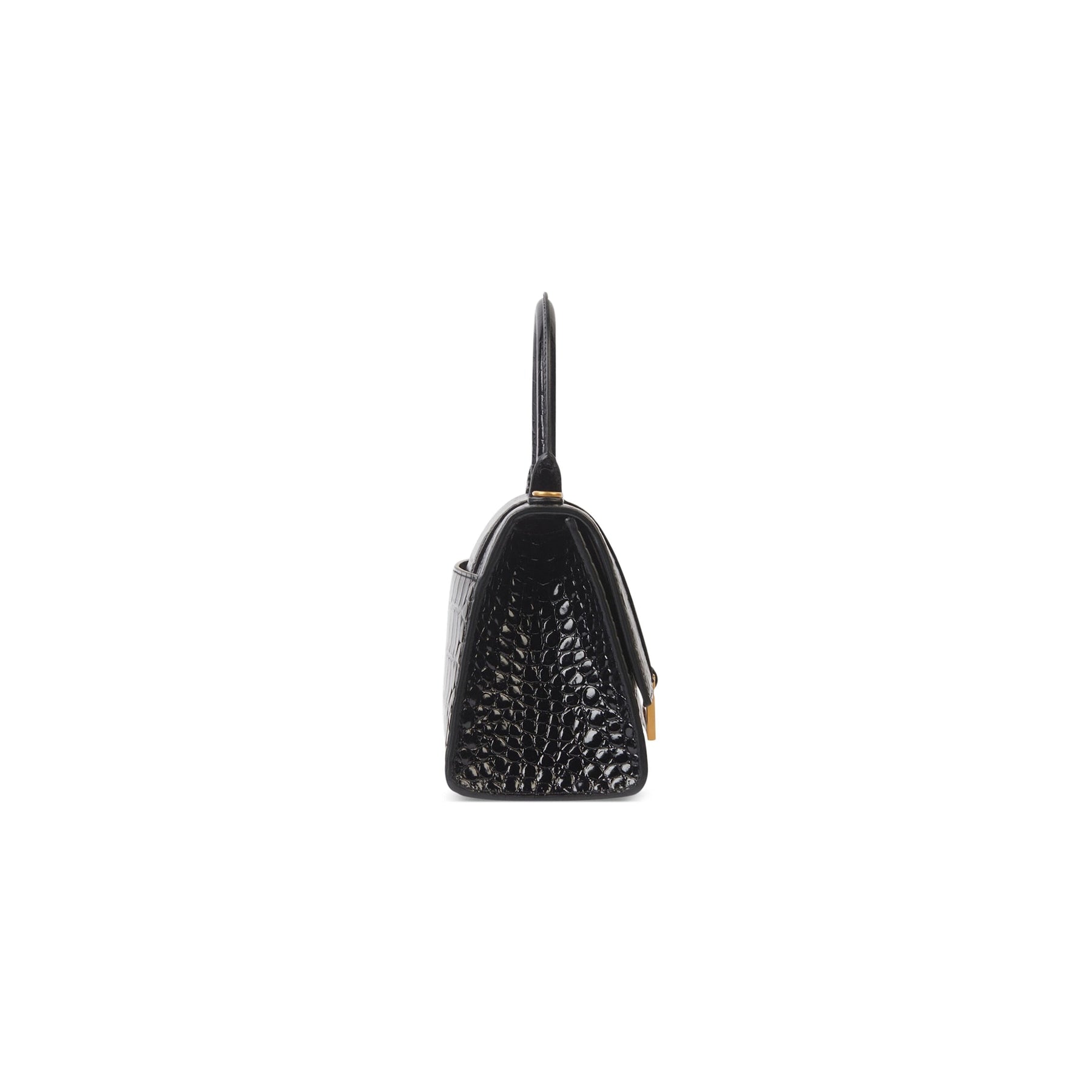 Sac À Main Hourglass Petit Modèle Embossé Crocodile pour Femme en Noir