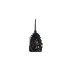 Sac À Main Hourglass Petit Modèle Embossé Crocodile pour Femme en Noir