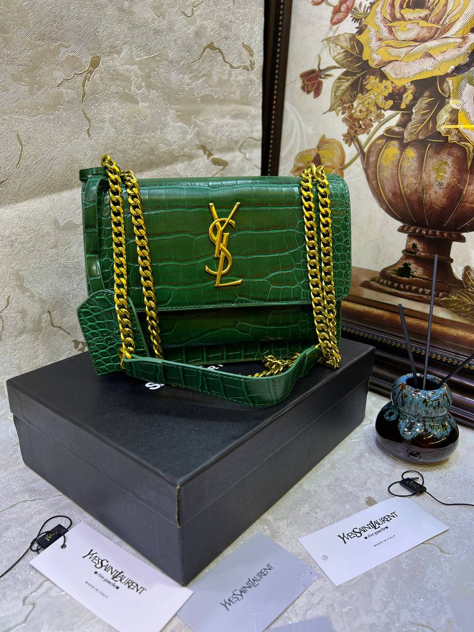 YSL Sunset Monogram Medium (Menthe foncée)