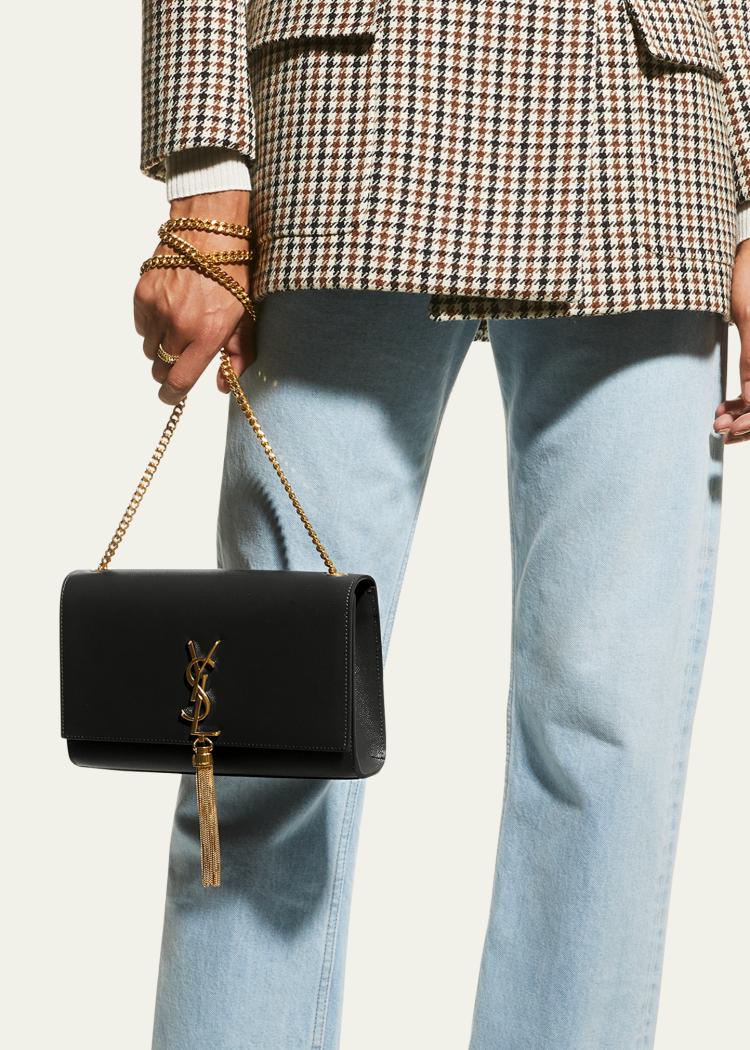Saint Laurent Sac portefeuille Kate Medium à chaîne et pompon YSL en cuir grainé