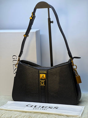 Ginevra Sac D'Epaule Effet Croco Noir