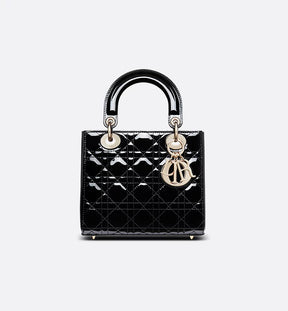 Sac Ladÿ Diôr Small
de veau Cannage verni noir
