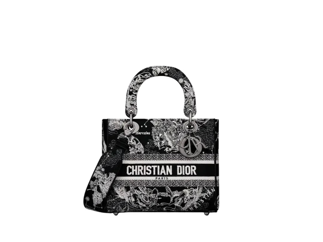 Dior Medium Lady D-Lite Bag Black Toile De Jouy Zodiac Embroidery