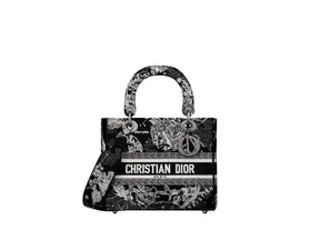 Dior Medium Lady D-Lite Bag Black Toile De Jouy Zodiac Embroidery