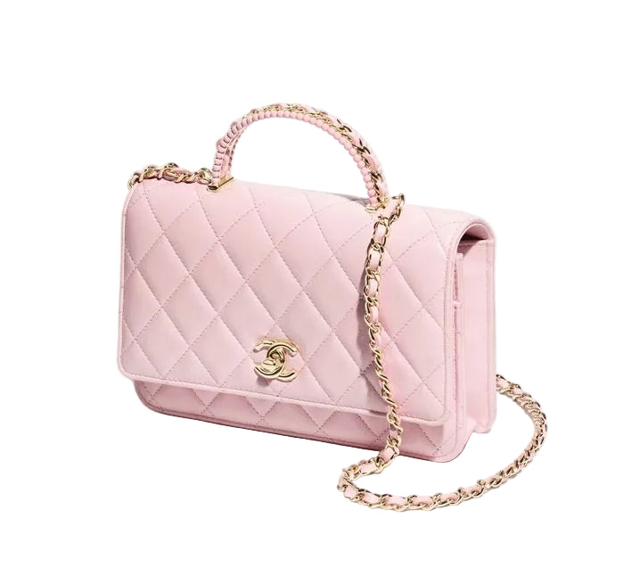CH@NEL Mignon en rose  Portefeuille à chaîne CH@NEL avec poignée supérieure