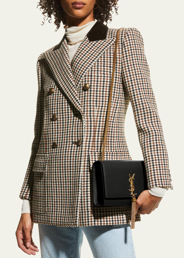 Saint Laurent Sac portefeuille Kate Medium à chaîne et pompon YSL en cuir grainé