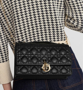 Sac Top Handle My Diôr 
d'agneau Cannage noir