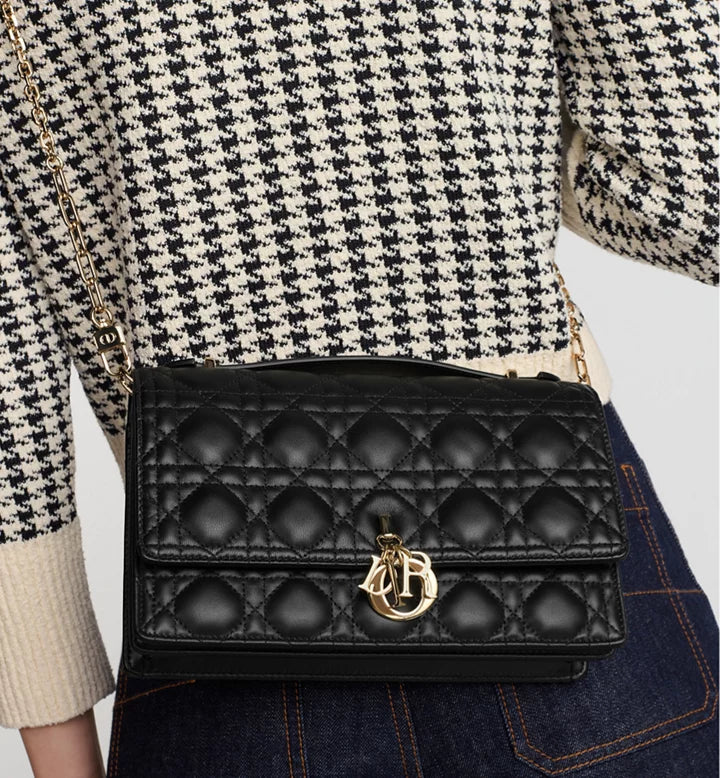 Sac Top Handle My Diôr 
d'agneau Cannage noir