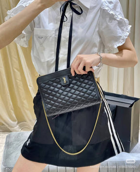 YSL Black Quilted Logo Victoire Shoulder Bag