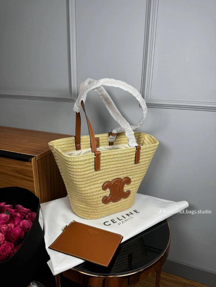 Celine Classic Panier petit modèle Souple Raphia et veau