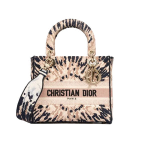 Dior Lady Medium en toile beige / multicolore