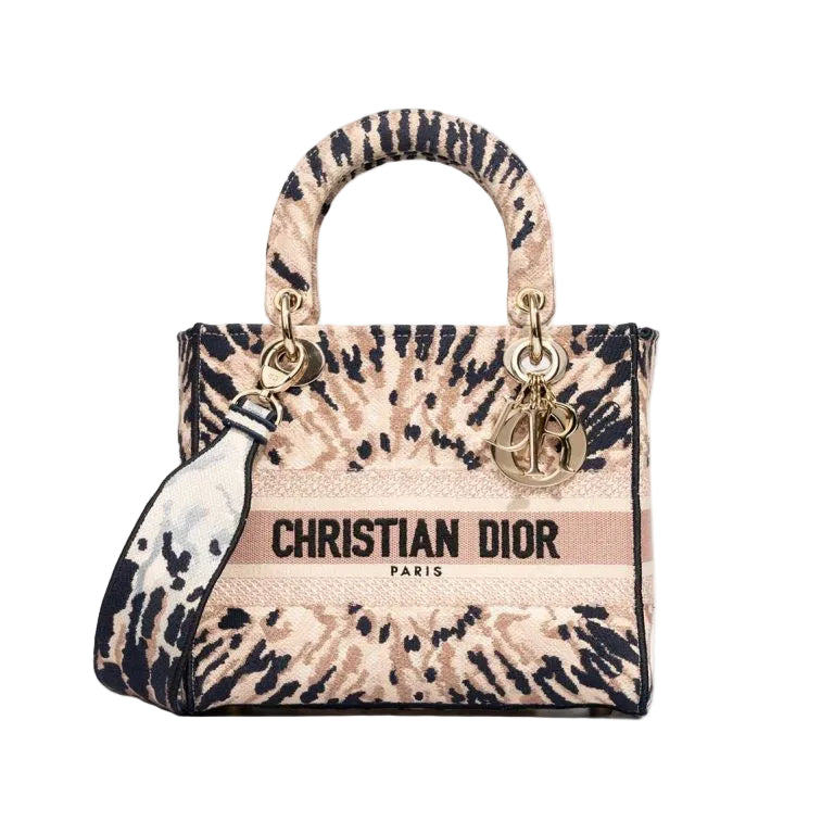 Dior Lady Medium en toile beige / multicolore