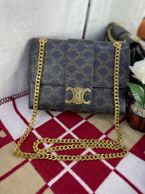 Sac bandoulière Celine Victoire Teen en toile Triomphe marron en cuir