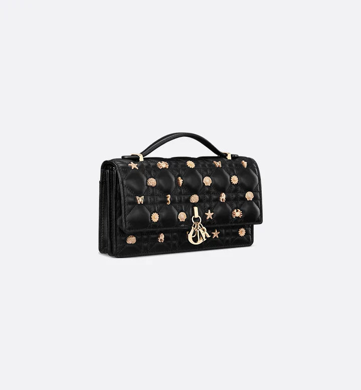 Mini sac My Diôr 
d'agneau Cannage noir et studs dorés Dior Cabinet de Curiosités