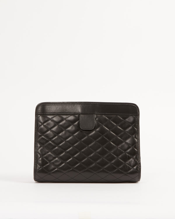 YSL Black Quilted Logo Victoire Shoulder Bag
