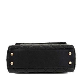 Petit sac à main à rabat en lézard caviar noir