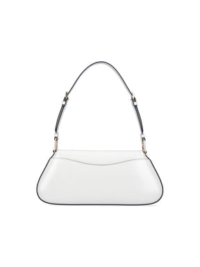 Sac Pr@da porté épaule en vrai cuir verni Blanc