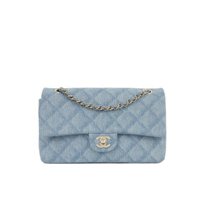 Sac Chanel Classique Moyen à Flap - Denim Trompe-l'œil | Fermoirs en Or Champagne