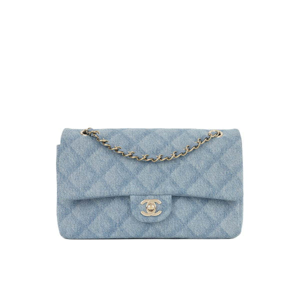 Sac Chanel Classique Moyen à Flap - Denim Trompe-l'œil | Fermoirs en Or Champagne