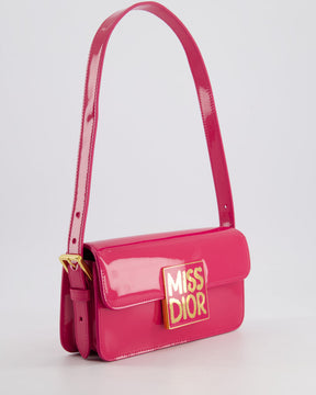 Sac bandoulière à rabat Mïss Diôr Fuchsia Christian Diôr de veau verni avec finitions dorées