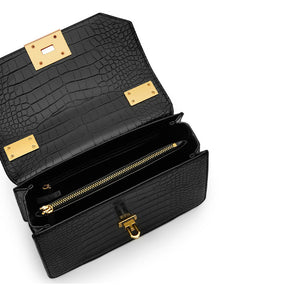 Sac bandoulière chaîne effet croco - Cognac