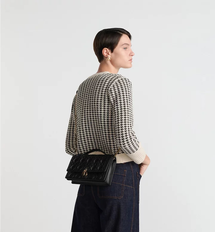 Sac Top Handle My Diôr 
d'agneau Cannage noir