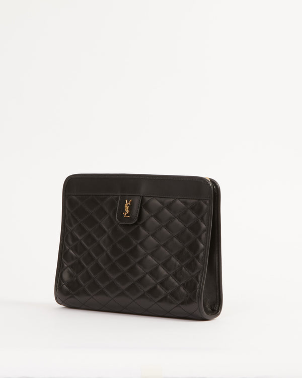 YSL Black Quilted Logo Victoire Shoulder Bag