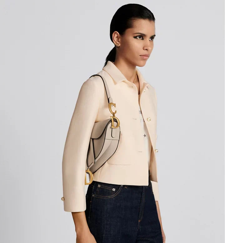 Sac Saddlê à bandoulière de veau grainé beige poudre