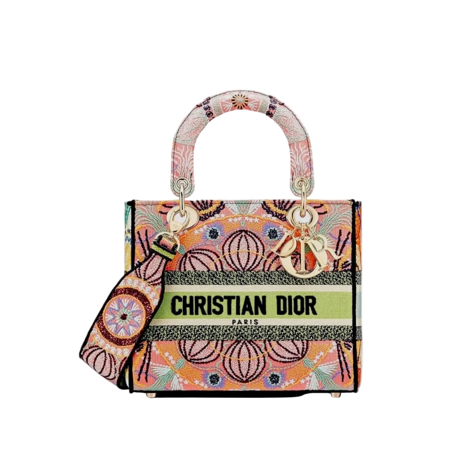 Sac Dior Lady D-Lite moyen modèle en broderie multicolore
