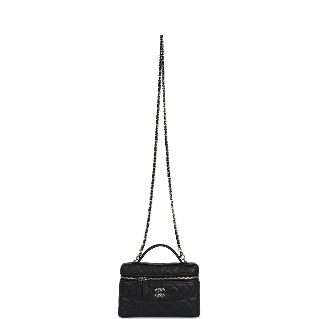 Sac à main long Ch@nel CC avec poignée supérieure et chaîne,caviar noir et finitions or clair