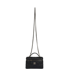 Sac à main long Ch@nel CC avec poignée supérieure et chaîne,caviar noir et finitions or clair