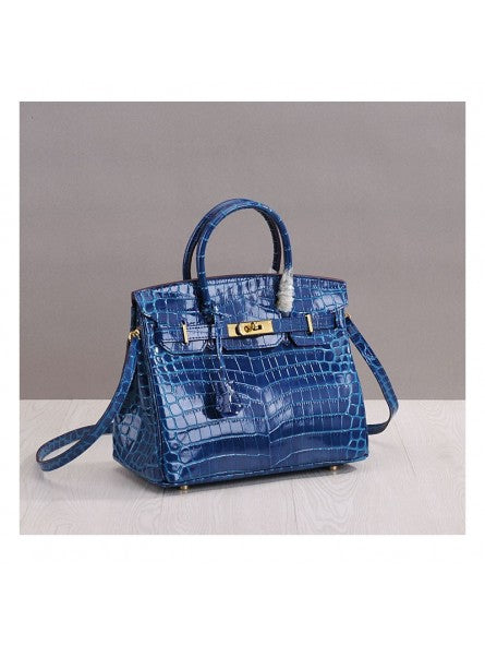 Sac à main poignée avec cadenas en véritable verni effet croco