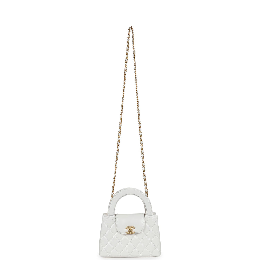 Petit sac cabas Kelly  de veau vieilli blanc brillant