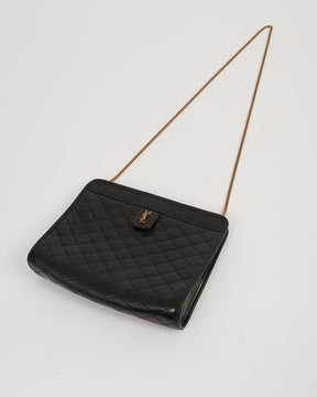 YSL Black Quilted Logo Victoire Shoulder Bag