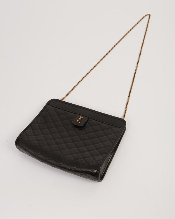 YSL Black Quilted Logo Victoire Shoulder Bag
