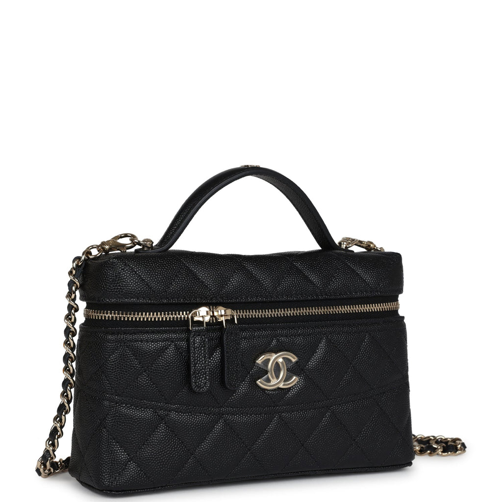 Sac à main long Ch@nel CC avec poignée supérieure et chaîne,caviar noir et finitions or clair