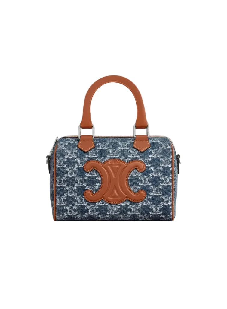 Cèlïnê Small Boston en cuir Triomphe Denim