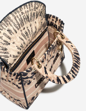 Dior Lady Medium en toile beige / multicolore