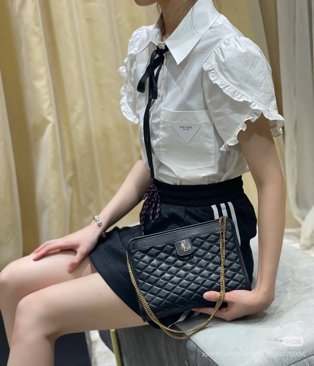 YSL Black Quilted Logo Victoire Shoulder Bag