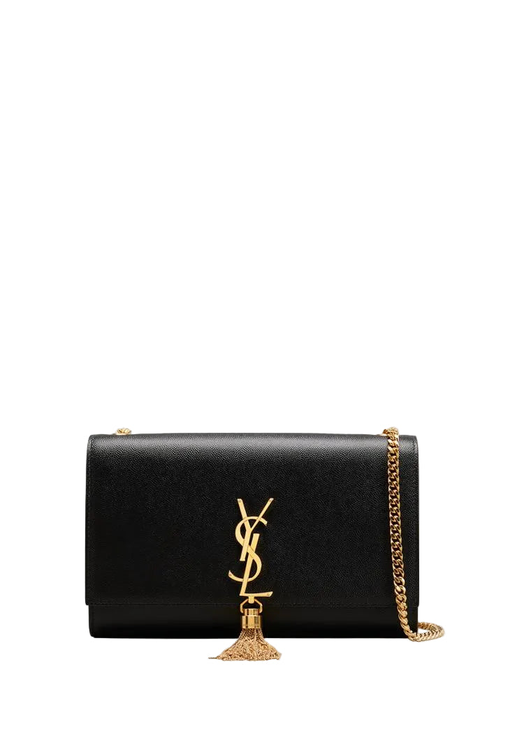 Saint Laurent Sac portefeuille Kate Medium à chaîne et pompon YSL en cuir grainé
