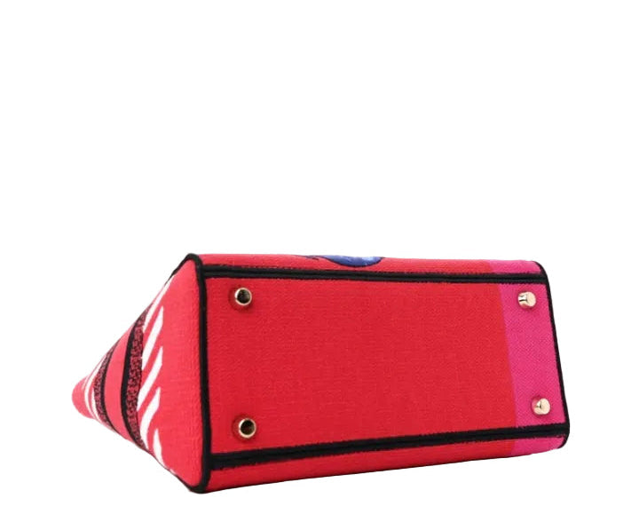 Christian Dior Sac Lady D-Lite Medium en toile brodée motif fleurs Pop – Rouge et rose