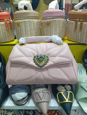Sac bandoulière moyen DEVOTION DG Logo Pearl Heart Rose bebe